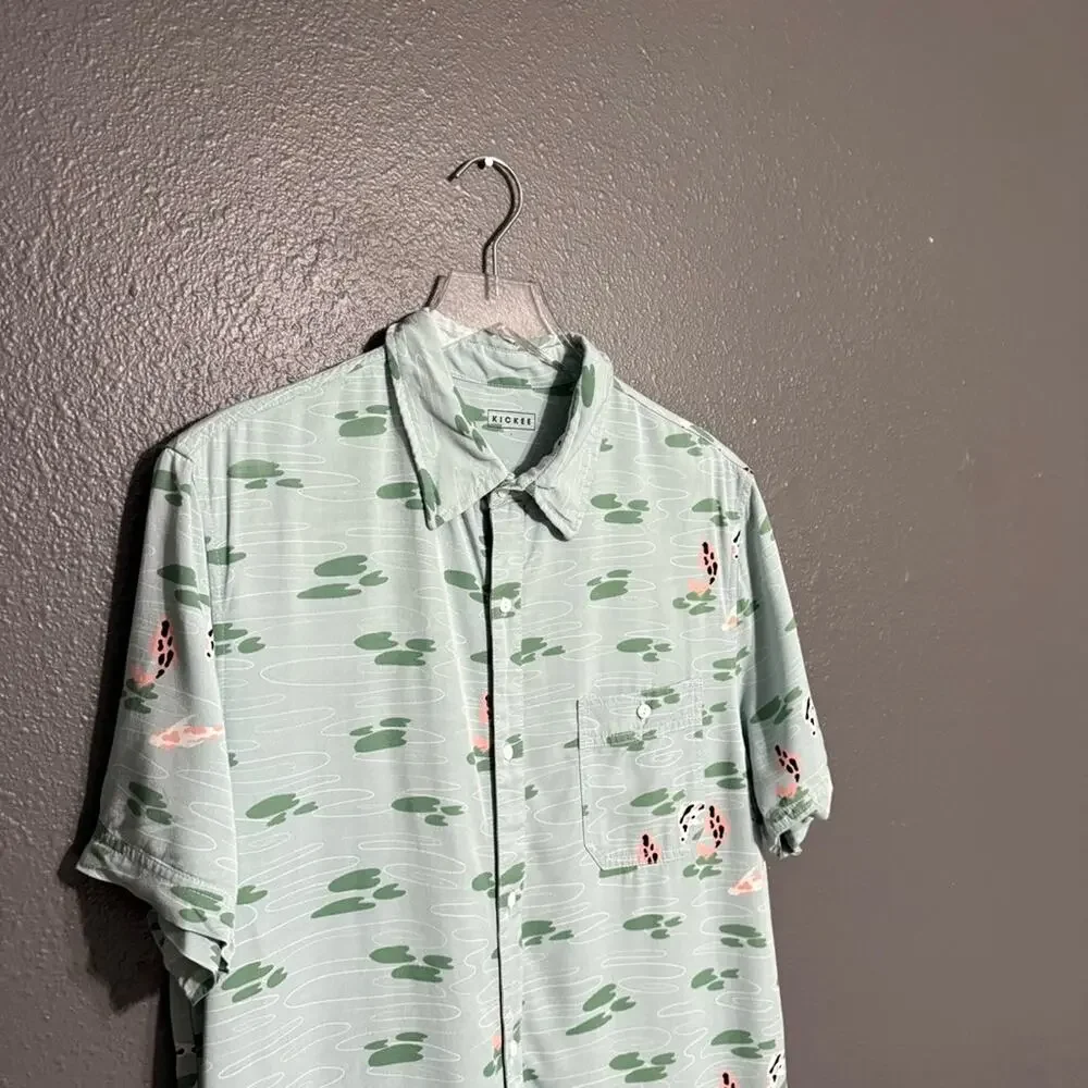 Kickee Koi Short Sleeve Button Down Size L